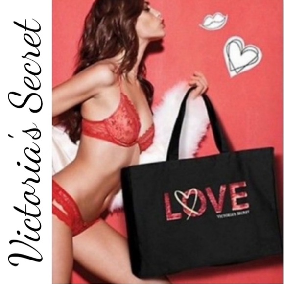 Victoria's Secret Large Black & Red Sequined “LOVE”Tote Bag Limited Edition - Picture 1 of 12